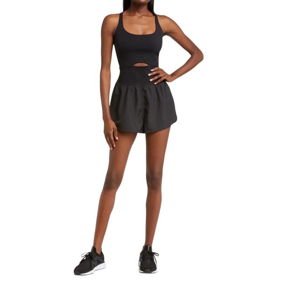 Free People Pants - Free People FP Movement Righteous Runsie Black Pull On Romper Strappy Cutout L